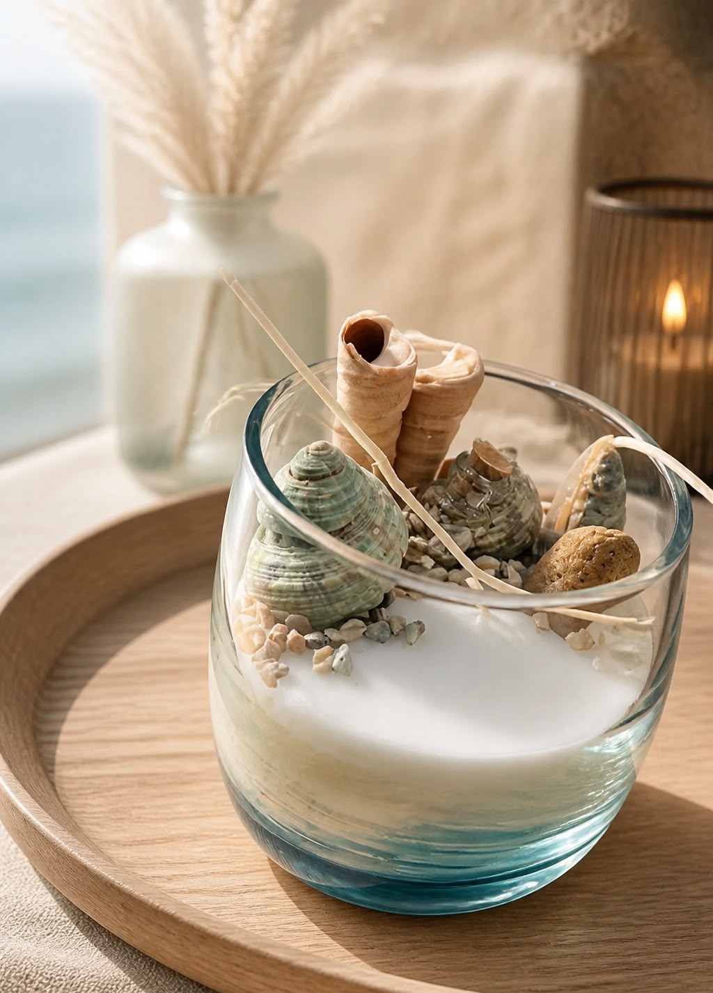 A hand-poured candle from the studio, set and curing.