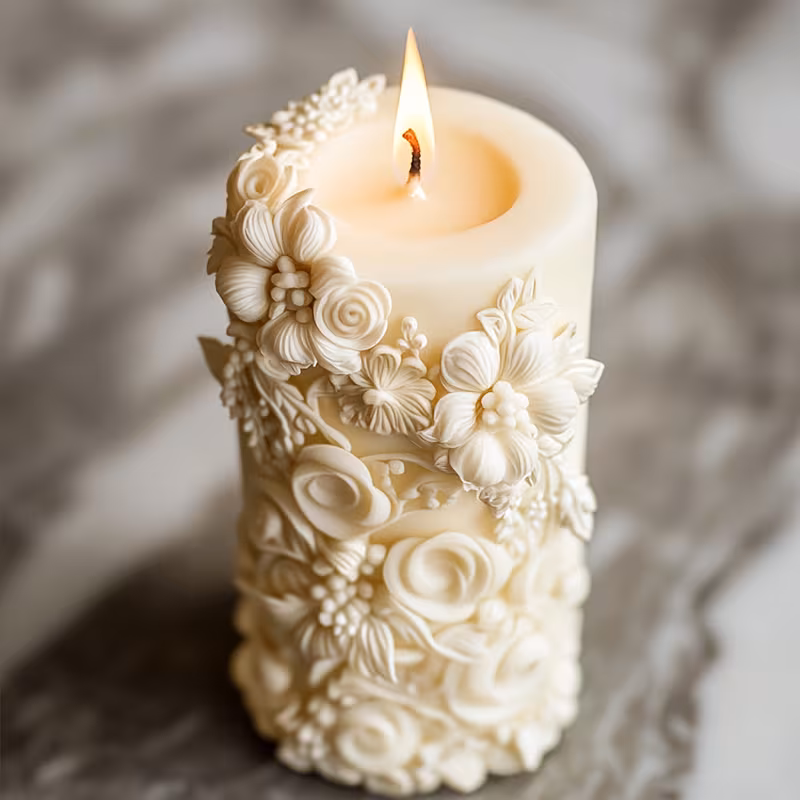 Selah, a pale hand-poured candle in soft light.